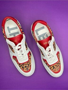 RŌV Leather Sneakers White Red Leopard Print Made in Italy